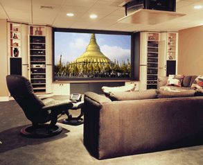 Home theater seating and projection screen shown on AV Tech Innovations' original site